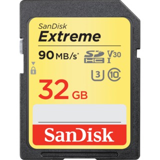 Карта памяти  SD  32 Gb Sandisk SDHC Extreme, class10, 90Mb/s, UHS-I U3 (SDSDXVE-032G-GNCIN)