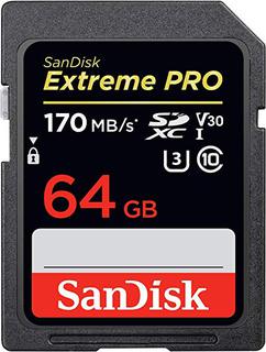 Карта памяти  SD  64 Gb Sandisk SDXC Extreme Pro, class 10, 170Mb/s V30 UHS-I (SDSDXXY-064G-GN4IN)