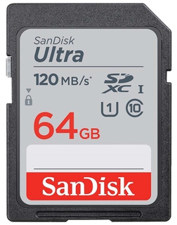 Карта памяти  SD  64 Gb Sandisk SDXC Ultra, class 10, 120Mb/s (SDSDUN4-064G-GN6IN)