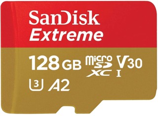 Карта памяти  Micro SD 128 Gb Sandisk Extreme, 160MB/ s A2 Class 10 V30 UHS-I U3 (SDSQXA1-128G-GN6MN)