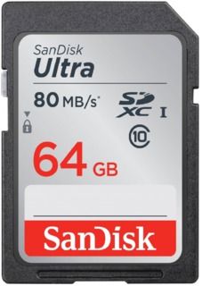 Карта памяти  SD  64 Gb Sandisk  SDXC Ultra, UHS-I, 80mb/s (SDSDUNB-064G-GN6IN)