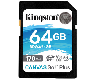 Карта памяти  SD  64 Gb Kingston SDXC Canvas Go Plus, class 10, UHS-I U3 V30 (SDG3/64GB)