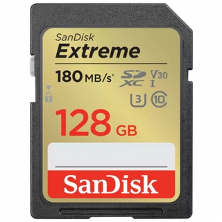 Карта памяти  SD 128 Gb Sandisk SDXC Extreme cl10, 180Mb/s, V30 UHS-I U3 (SDSDXVA-128G-GNCIN)