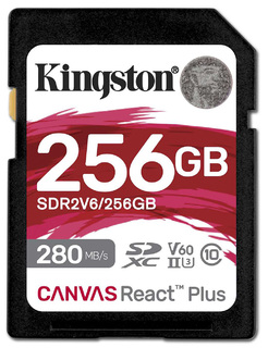 Карта памяти  SD 256 Gb Kingston SDXC UHS-II U3 V60 Canvas React Plus R/ W 280/ 150MB/ s (SDR2V6/ 256GB)
