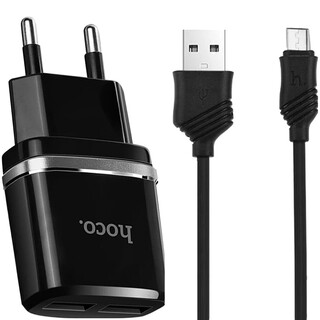 Сетевой адаптер HOCO C12 Smart Чёрный + кабель MicroUSB 1м