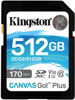 Карта памяти  SD 512 Gb Kingston SDXC Canvas Go Plus, class 10, UHS-I U3 V30 (SDG3/ 512GB)