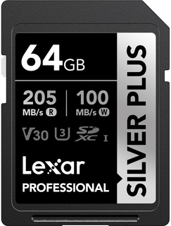 Карта памяти  SD  64 Gb Lexar Professional SILVER PLUS SDXC UHS-I (R205/ W100Mb/ s) C10 V30 U3